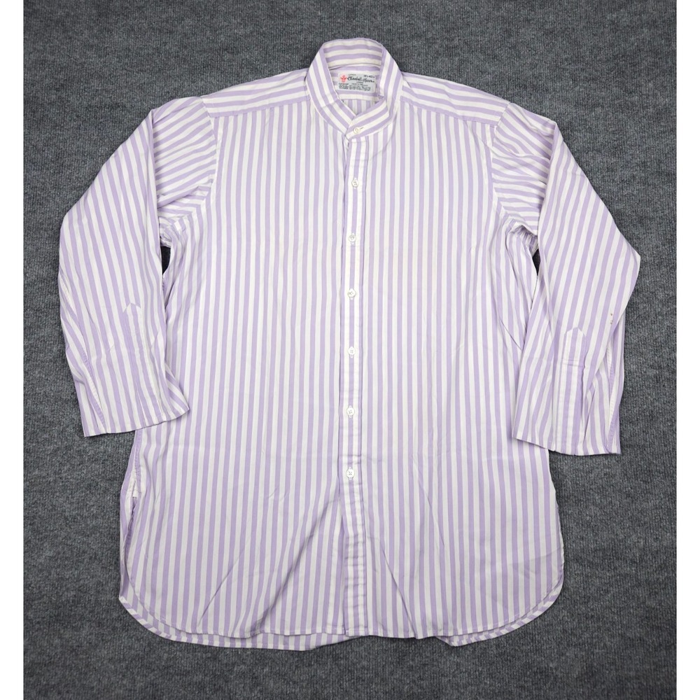 Turnbull & Asser Shirt Men's 16.5-42 Striped Pink Band Collar Cotton